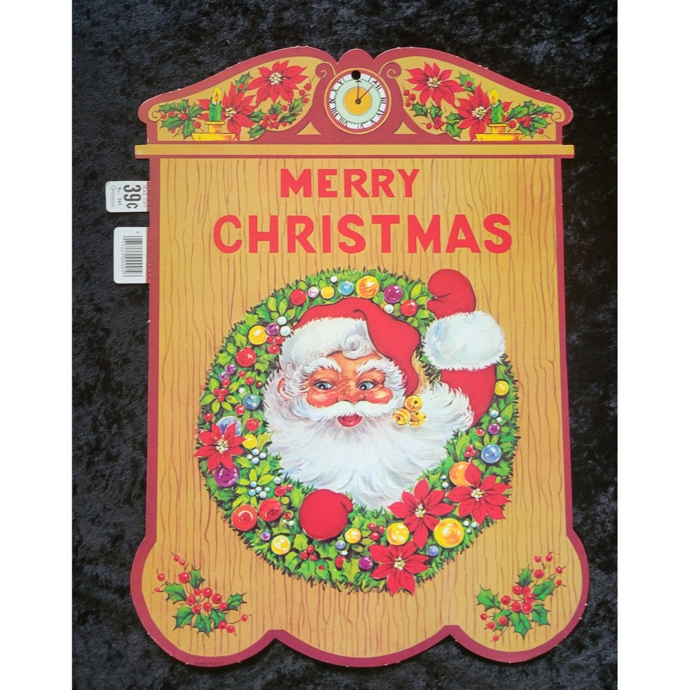New Vintage 1960s Carrington Die Cut Merry Christmas Santa Claus Decor
